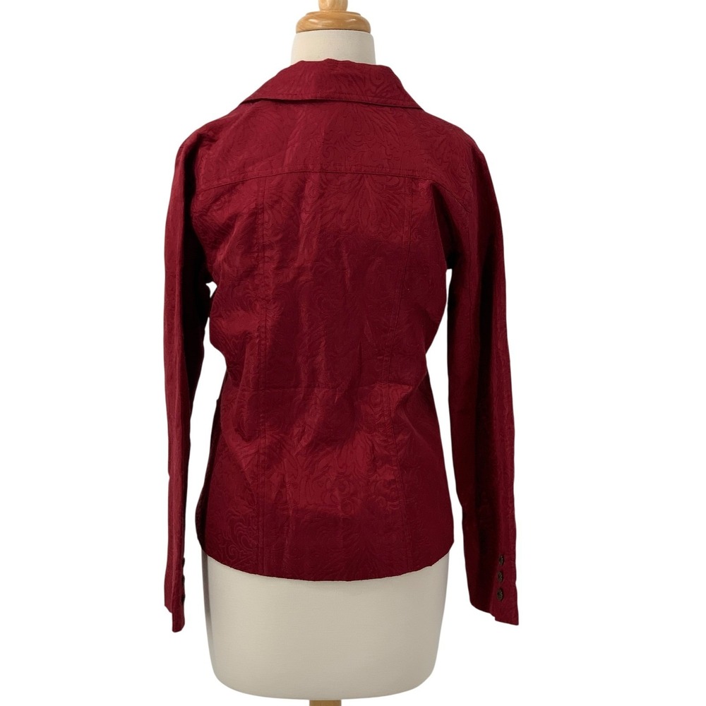 NWT Chicos Antiqua Blazer Jacket Burgundy Red Paisley Jacquard Size 0/Sm/US 4 - Picture 6 of 9